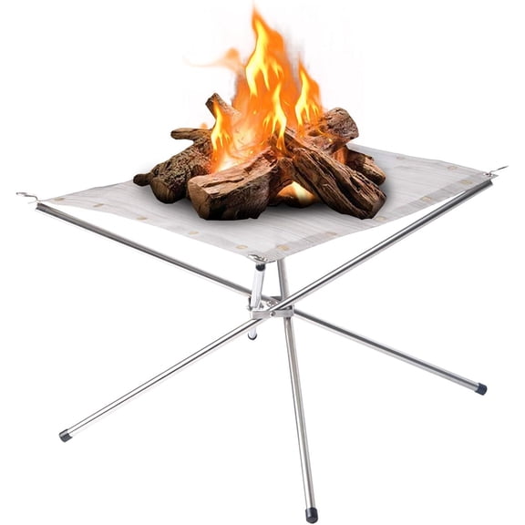 Portable 22" Steel Mesh Fire Pit for Camping, Backyard - Whit Bag