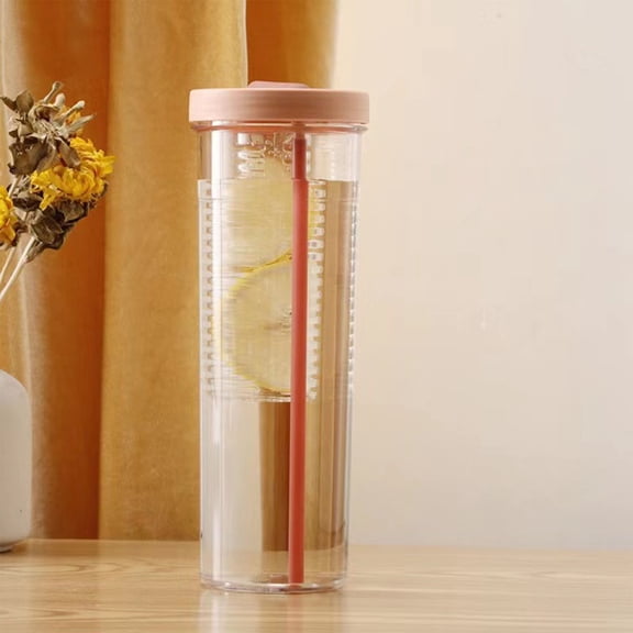 Portable 24oz Folding Straw Tea Infuser Water Bottle with Strainer, BPA-Free PC Leakproof Travel Mug for Coffee, Iced Tea, Fruit Infusion, Pink/Yellow/Blue, 9.25
