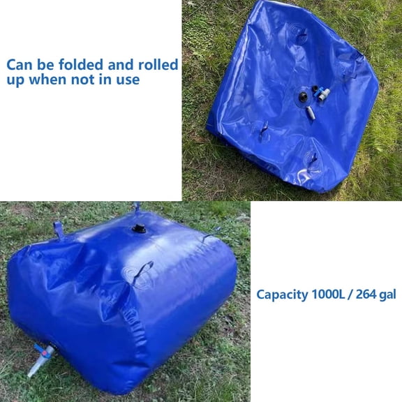 Portable 264 Gallon Water Tank Collapsible Storage Container Bag Bladder Bob 1000L with Valve for Camping RV Drought-Resistant Fire-Fighting Agricultural Outdoor Construction Watering