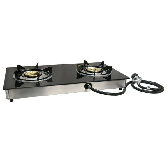 Portable 28" Glass Top Propane Double Stove Dual Gas 2 Burner 20,000 BTU/h