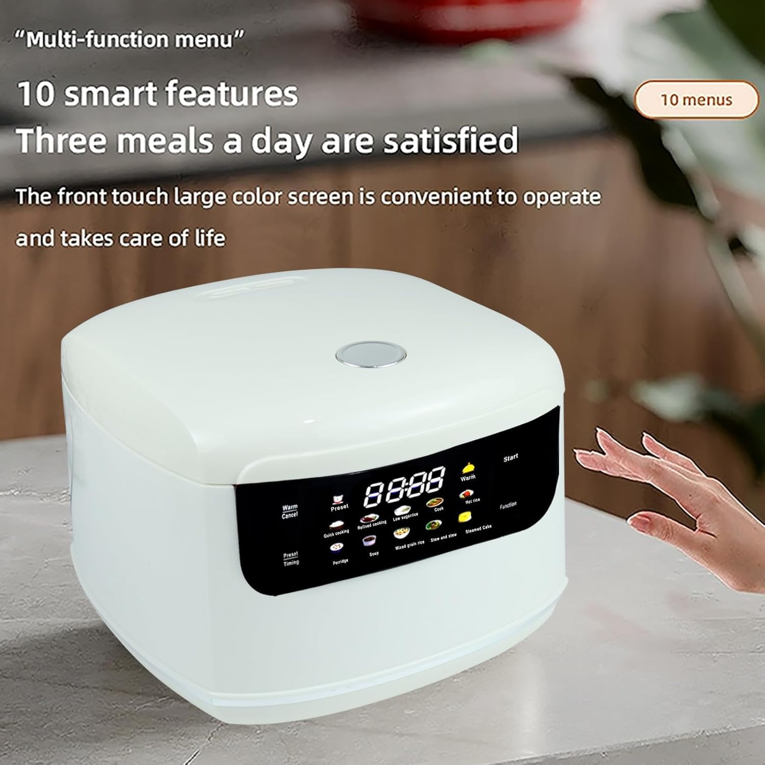 Portable 2L  Ceramic Rice Cooker, 6 Cups Cooked, 400W Non-Stick with 10 Functions & 24h Timer for Dorms Camping