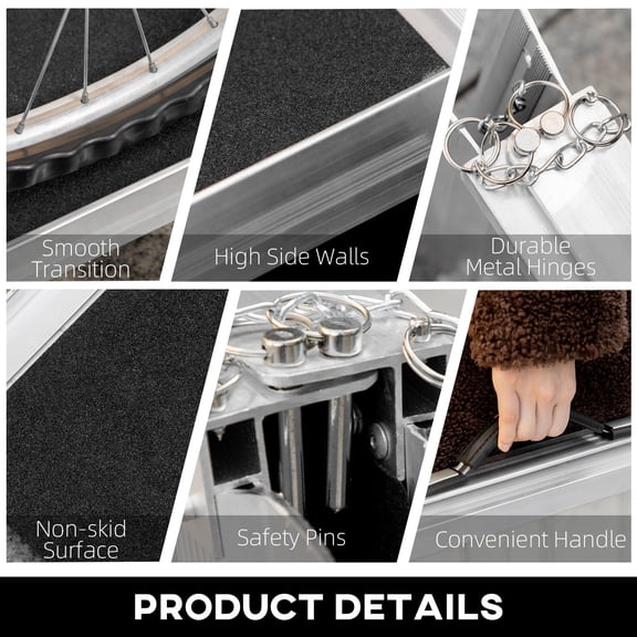 Portable 2ft Aluminum Folding Wheelchair Ramp, Textured Threshold Ramp for Doorways, Steps, Stairs, Sturdy 594lbs Capacity, Non-Slip PVC Surface, Black