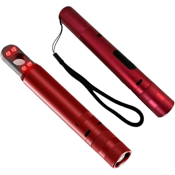 Portable 3 in 1 LED Zoomable Flashlight with Hidden Camera Detectors and Door Alarm Warning,Rechargeable Self Protective Tactical Flashlight for Travel,Camping,Emergency,Gifts For Men&Women (Red)