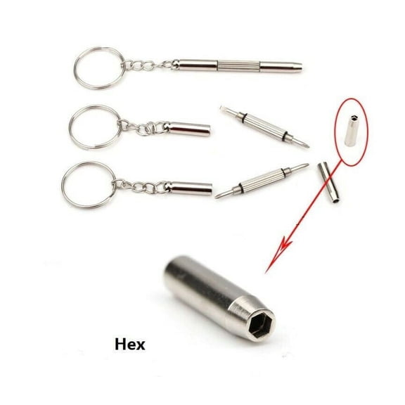 Portable 3 in 1 Mini Screwdriver Keychain for Glasses Watch Repair Slotted Phillips Hex Bits Pocket Tool Keyring 60mm Length Compact Design for Daily Use