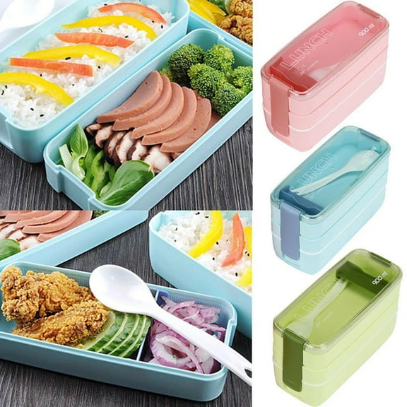 Portable 3 Layer Bento Lunch Box, 900ml Microwave Oven Safe Food Storage Container Featuring Stackable Design for Students, Office Workers and Daily Meal Prep, Reusable and Easy to Clean Blahzhy