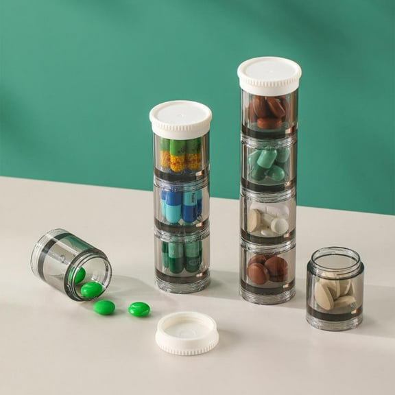 Portable 3-Layer Stackable C Organizer Box, Small Sealed Pill Case with 3 Compartments for Travel, Purse or Pocket
