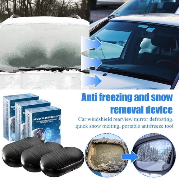 Portable 3-Pack Solar Powered Anti-Freeze and Snow Melting Device, Fast Defroster Tool for Car Windshield, Windows, and Rearview Mirrors, Winter Emergency Kit