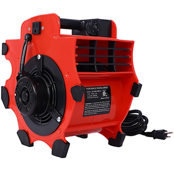 LuckyNote 3-Speed Heavy-Duty Floor & Carpet Dryer, Portable Air Mover with 4 Adjustable Angles, 300 CFM High Velocity Blower for Basements Cars Garages, Red