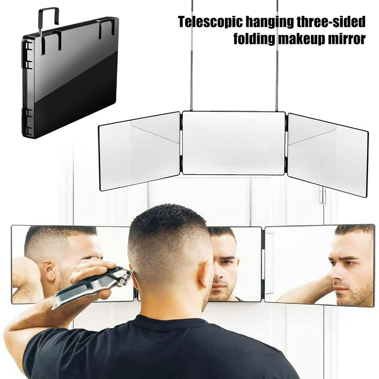 Portable 3 Way Trifold Mirror, 360 Barber Mirror for Hair Cutting, Shaving,  Styling, Grooming, Dye and Makeup with Adjustable Height Brackets, Good