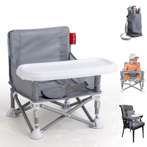 Tiny Marvels Portable Booster Seat, Foldable Baby High Chair with Removable Tray, Safety Harness & Carry Bag ā for Toddlers Ages 6M-3Y