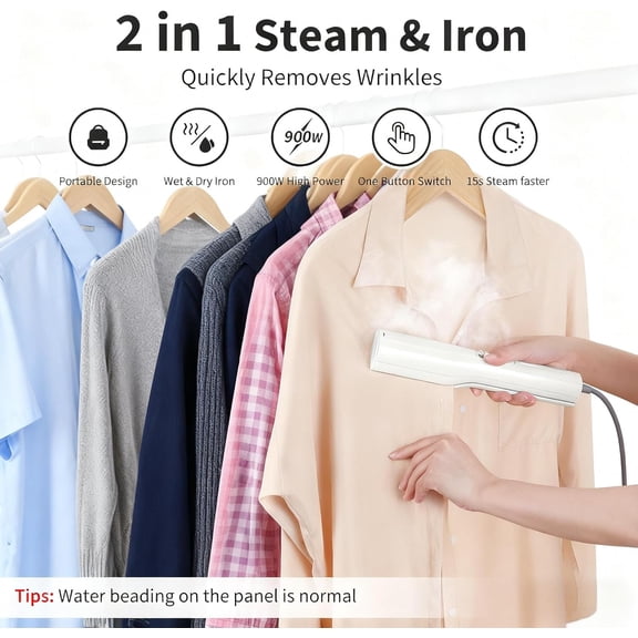 Portable 3-in-1 Clothes Steamer Iron - Handheld Mini Steam Iron, Wet & Dry Ironing, 15s Fast Heat, 900W Powerful Steam, Compact Travel Wrinkle Remover for Home & Office, Includes Travel Bag (120V)