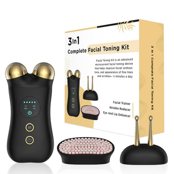 Portable 3-in-1 Electric Facial Massager Set with EMS Micro-current and LED Light Module, Handheld Skin Maintenance Tool with 3 Interchangeable Heads and Adjustable Intensity for Home Use