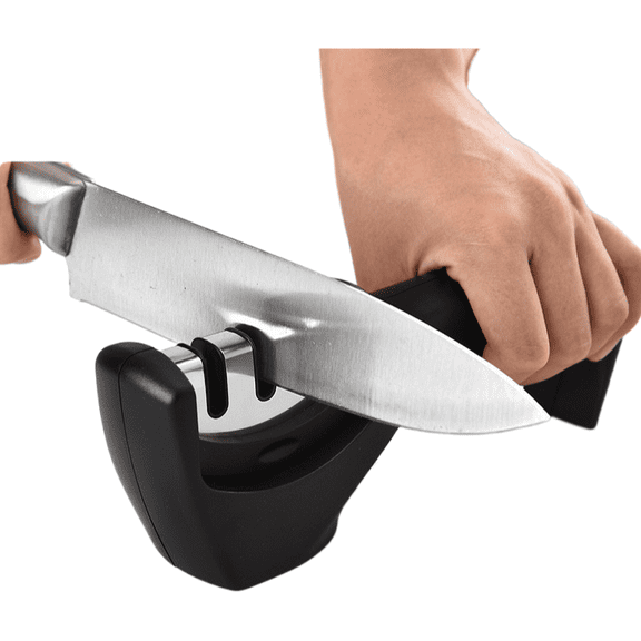 Portable 3-in-1 Manual Blade Sharpener with Diamond and Ceramic Honing Slots, Handheld Kitchen Tool Sharpener with Non-Skid Base and Reinforced ABS Frame for Daily Home Use