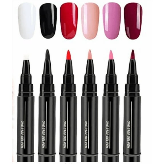 Portable 3-in-1 Nail Gel Pen, 6pcs Quick-Dry UV Gel, 6 Fade-Free Colors, No Base/Top Coat Needed, Travel-Friendly DIY Nail Art Tool