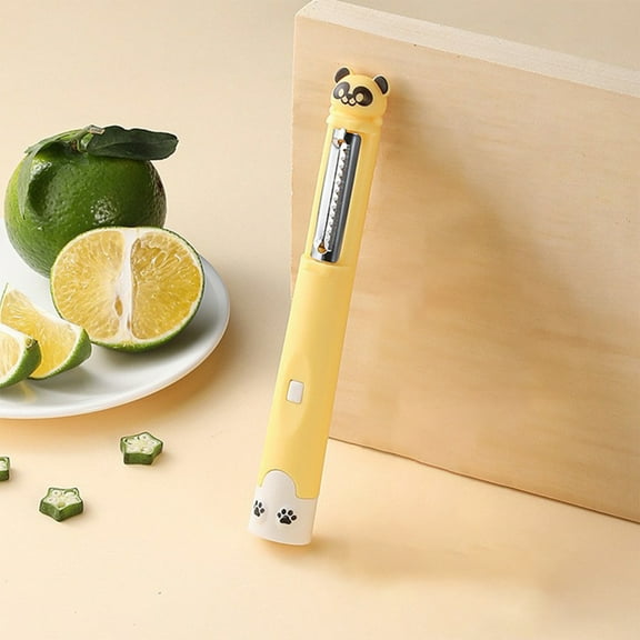 Portable 3-in-1 Peeling Grating Slicing Knife | Stainless Steel & Plastic | Panda Design | Lightweight Kitchen & Outdoor Tool | 2.5x2.5x18cm | White/Yellow