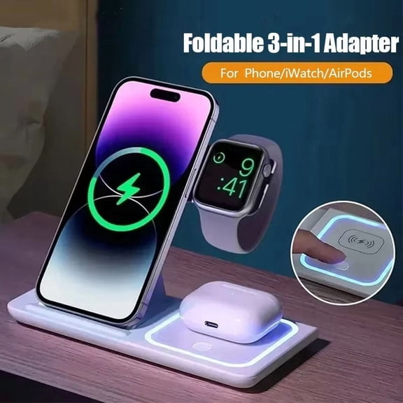 Portable 3-in-1 Wireless Charger Stand Phablet Fast Charging Station for iPhone 16 15 14 13 Pro Max Apple Watch 9 8 7 Airpods