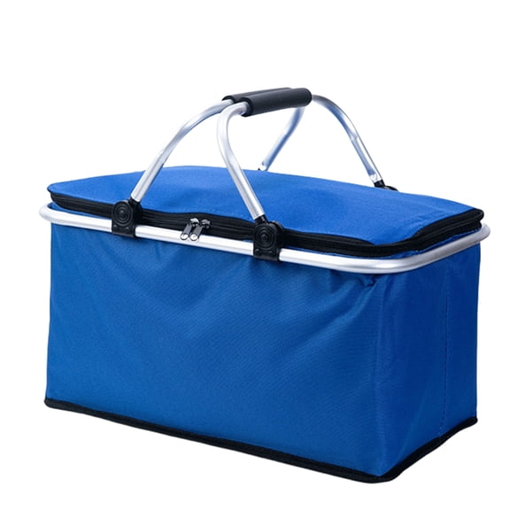 Portable 30L Insulated Picnic Basket Sturdy Aluminum Frame Foldable Basket for Camping and Beach Outings Shopping Bag