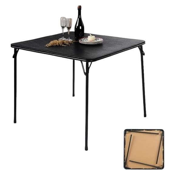 Portable 33.9" Square Folding Multipurpose Card Table with Padded Vinyl Top, Easy Clean Surface, Sturdy Metal Legs, Versatile Indoor/Outdoor Use, Lightweight and Space-SavingBlack