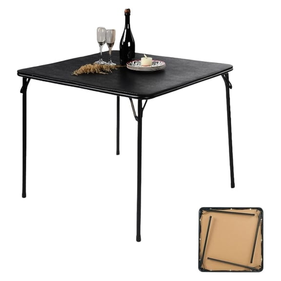 Portable 33.9" Square Folding Multipurpose Card Table with Padded Vinyl Top, Easy Clean Surface, Sturdy Metal Legs, Versatile Indoor/Outdoor Use, Lightweight and Space-SavingBlack