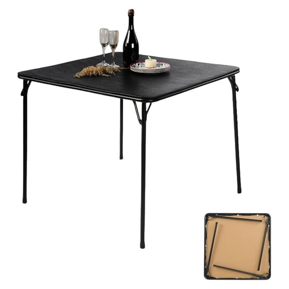 Portable 33.9" Square Folding Multipurpose Card Table with Padded Vinyl Top, Easy Clean Surface, Sturdy Metal Legs, Versatile Indoor/Outdoor Use, Lightweight and Space-SavingBlack