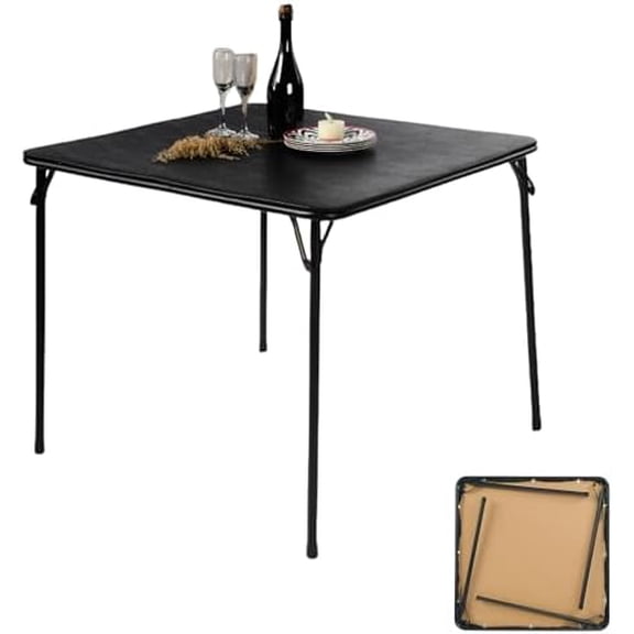 Portable 33.9" Square Folding Multipurpose Card Table with Padded Vinyl Top, Easy Clean Surface, Sturdy Metal Legs, Versatile Indoor/Outdoor Use, Lightweight and Space-SavingBlack$$Furniture