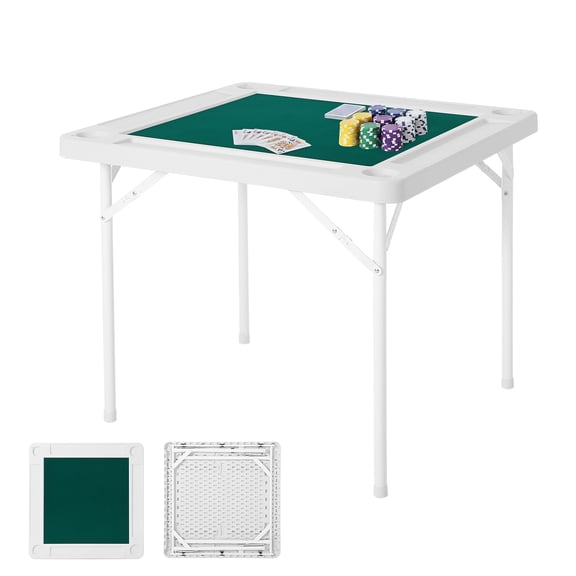 Portable 35" Square Folding Mahjong & Card Table – 4-Player Game Table with Cup Holders & Chip Trays, Heavy Duty collapsible Design for Poker, Dominoes, Camping, Picnic – Includes Tablecloth