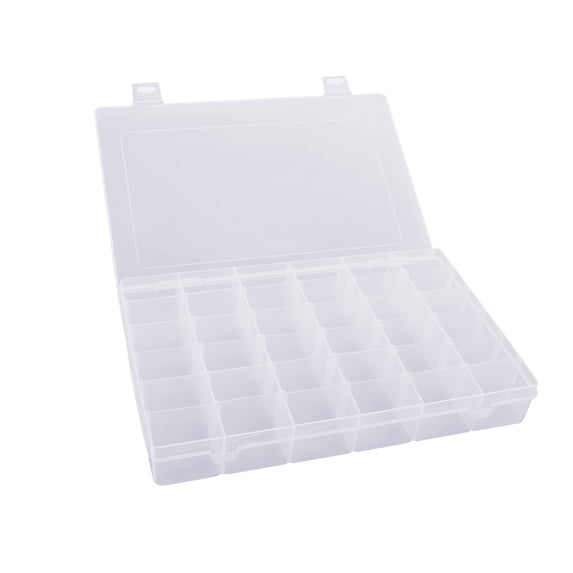 Portable 36-Grid Clear Hard Plastic Adjustable Jewelry Organizer Box Storage Container Case with Removable Dividers