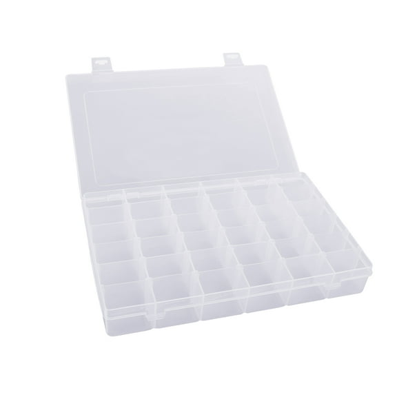 Portable 36-Grid Clear Hard Plastic Adjustable Jewelry Organizer Box Storage Container Case with Removable Dividers