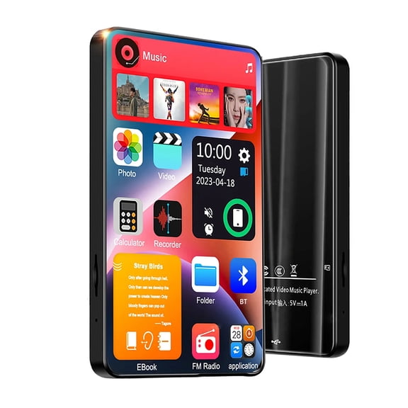 Portable 4.0" Mp3 Mp4 Player Full Screen Touch for 5.2 Walkman 16GB Built-in Speaker FM Radio Recording Ebook Wi-Fi