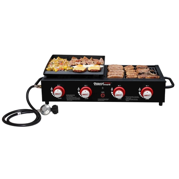 Portable 4-Burner Propane Gas Grill Griddle Combo for Backyard