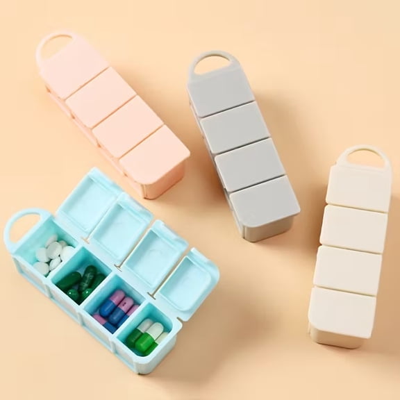 Portable 4-Compartment Daily Pill Organizer Box Travel-Friendly Medication Case for Vitamins, Supplements & Capsules, Compact for Home, Gym, Work & Daily Use