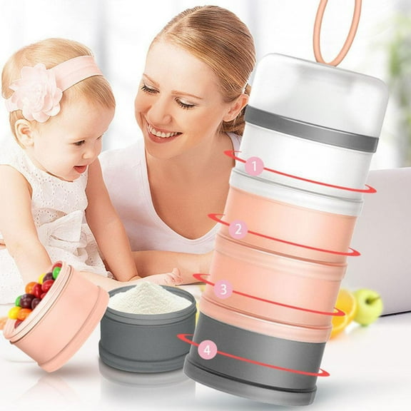 Portable 4-Compartment Milk Powder Container Baby Food Storage | Leak-Proof Travel Dispenser for Formula, Snacks, and Dry Goods | Compact Design for Diaper Bags, Strollers, and On-the-Go(Pink)