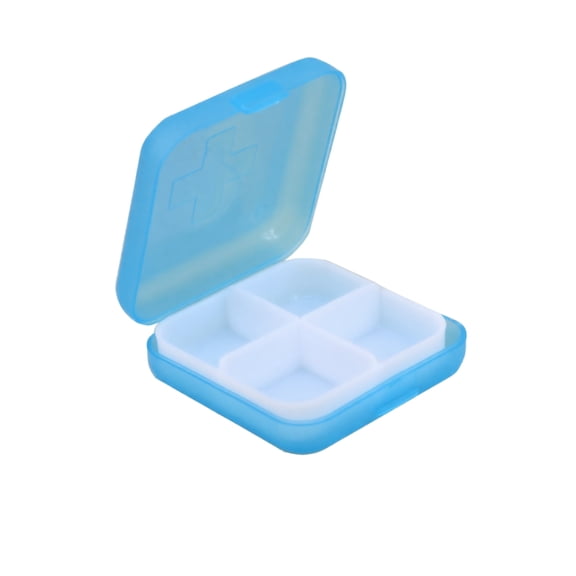 Portable 4 Compartment Plastic Pill Organizer Box with Secure Snap Lid for Travel and Daily Use Medication Storage