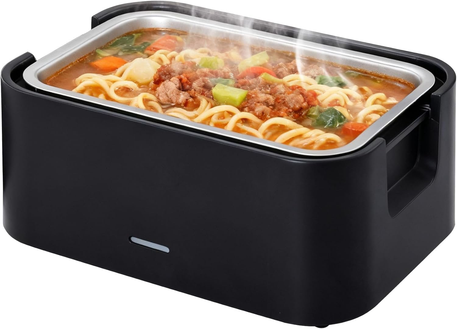 Portable 4 Cup Electric Heated Lunch Box, 33oz  Warmer for Work & Travel, Leak-Proof  Lid, Foldable Handle, Removable Stainless-Steel Container & Detachable Power Cord, Black