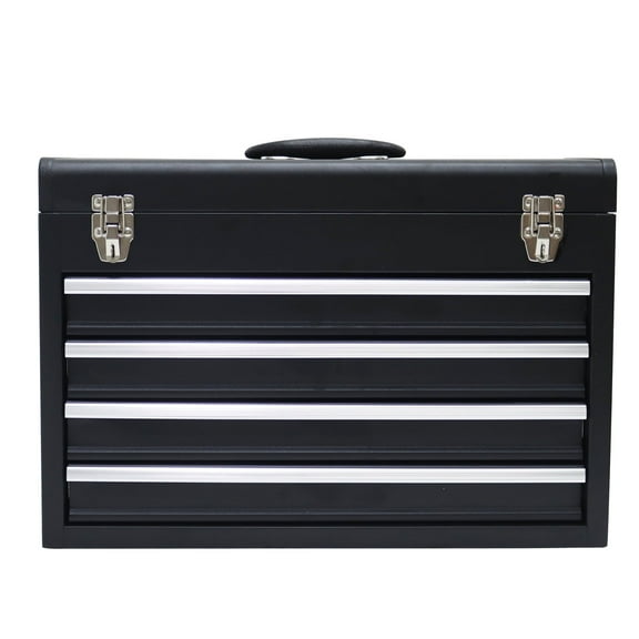 Portable 4 Drawers Tool Box Storage Cabinet Metal Tool Box with Metal Cylinder Lock Black