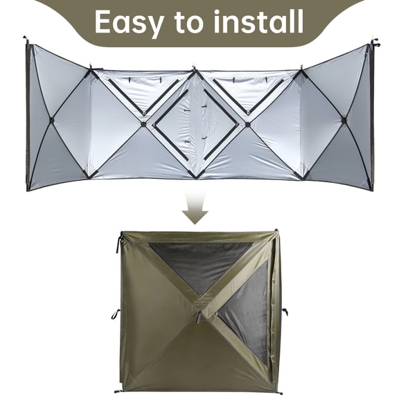 Portable 4-Panel Outdoor Wind Screen with Mesh Window, Foldable Camping Wind Barrier for Beach, Garden & Patio
