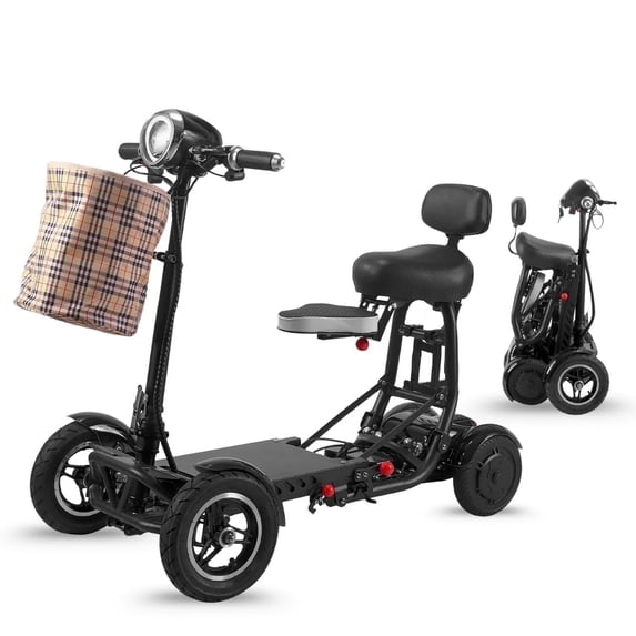 Portable 4 Wheels Mobility Scooter for Adult Seniors - Powered Electric Wheelchair, Chargeable for Travel - Black