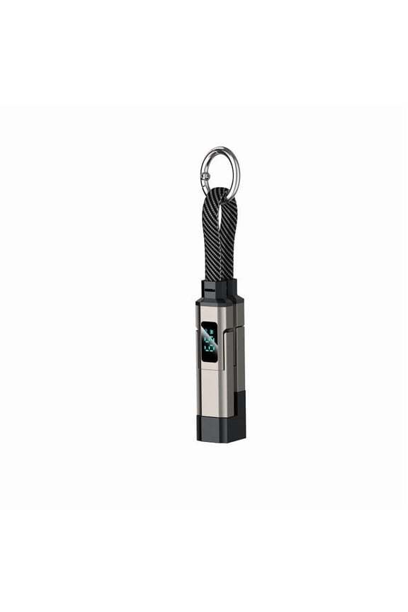 Portable 4-in-1 Digital Display Keychain Charging Cable with Real-Time Power Monitoring for On-the-Go Professionals and Travelers