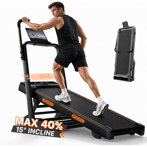 Portable 40% Incline Folding Treadmill for Home, 3.0HP Motor&6.2 MPH,350LB Capacity,Walking Pad with Elevated Dual Handle Bar