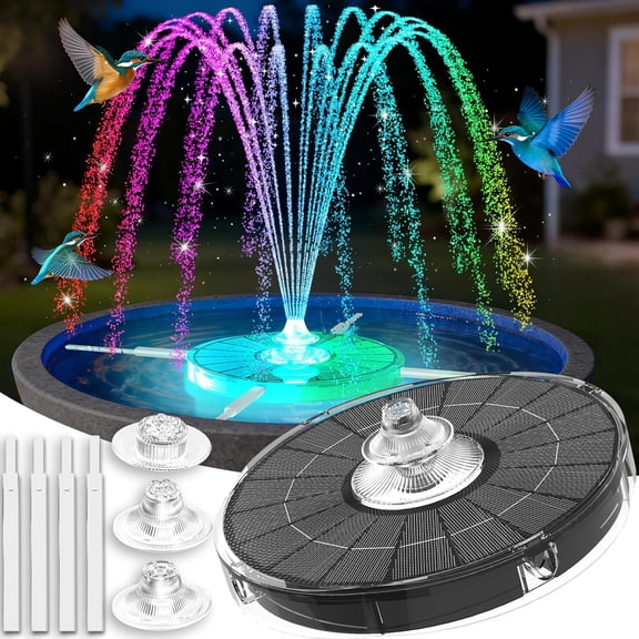 Portable 4000mAh Solar Birdbath Fountain with Lights, 3 Spray Modes for Outdoor Garden Pond
