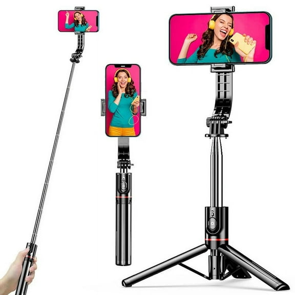 Portable 44 Inch Selfie Stick Phone Tripod with Wireless Remote Extendable Smartphone Tripod Compatible with iPhone Android Sams