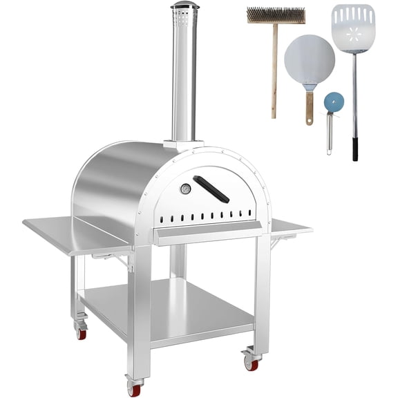 Portable 44" Outdoor Pizza Oven Stainless Steel Wood Fired Pizza Maker Grill for Backyard, Portable Stainless Steel Pizza Oven with Insulation32x32x80inch
