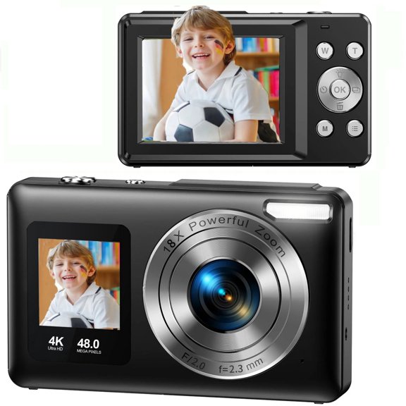 Portable 48MP Digital Camera With 2.4Inch LCD Screen & 1.3Inch Front Display For Vlog Travel Selfie, Daily Photos