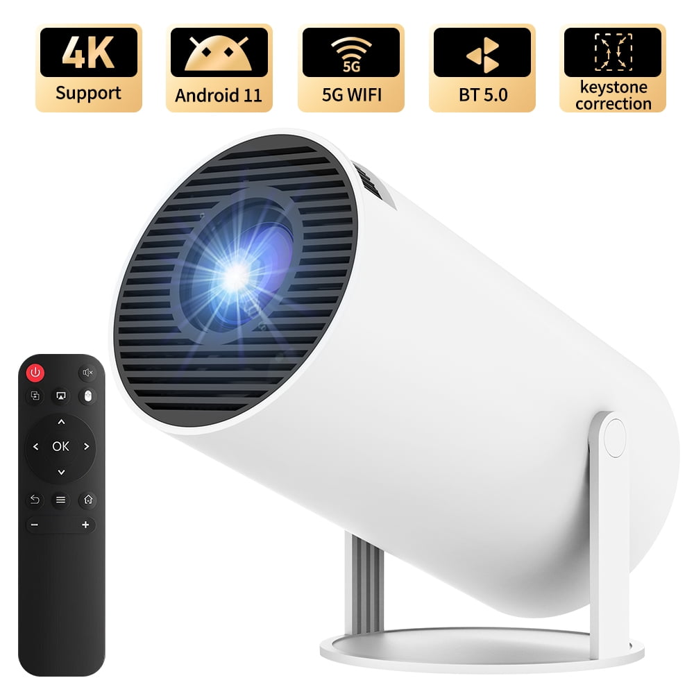Portable 4K Smart Projector - Android 11 OS, Auto Keystone, WiFi 6 Bluetooth 5.2, Native 720P Full HD Mini Projector for Home Theater Camping