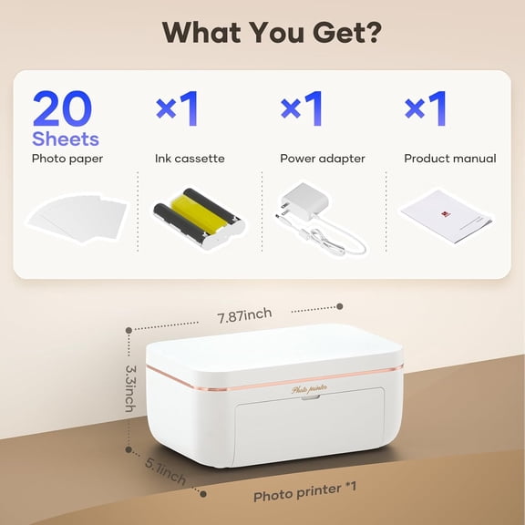 Portable 4x6 Photo Printer with 20 Sheets Paper & Ribbon - Wi-Fi Bluetooth Thermal Dye Sublimation  Picture Printer for iPhone Android
