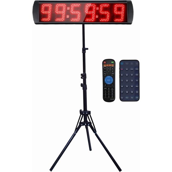Portable 5'' High 6 Digits LED Race Clock with Tripod for Running Events, Countdown/up Digital Timer, 12/24-Hour Clock,LED Stopwatch by Remote Control