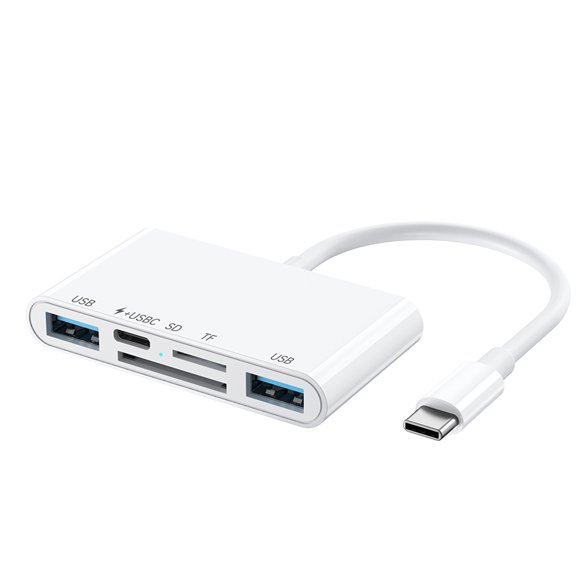 Portable 5 in 1 USB C Hubs Card Reader for Memory Card Access Device PD15W Charging and USB Port Expansion Needs