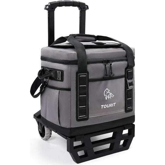 Portable 50-Can Collapsible Rolling Soft Cooler with 29L Space & Reinforced All-Terrain Cart with Wheels Easy Transportation, Large Leakproof Travel Beach Ice Chest for Grocery Shopping
