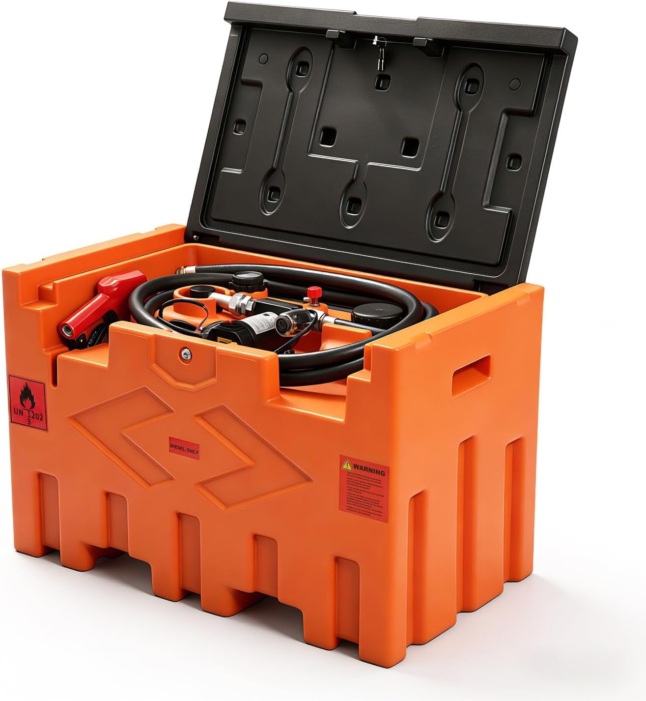 Portable 50 Gallon Diesel Fuel Transfer Tank with 12V Electric Pump, 11.9 GPM Flow Rate, 15ft Hose, Automatic Nozzle, Orange