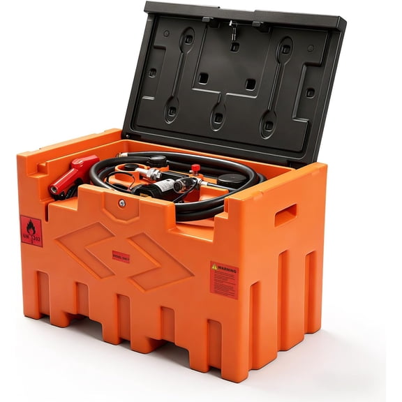 Portable 50 Gallon Diesel Fuel Transfer Tank with 12V Electric Pump, 11.9 GPM Flow Rate, 15ft Hose, Automatic Nozzle, Orange